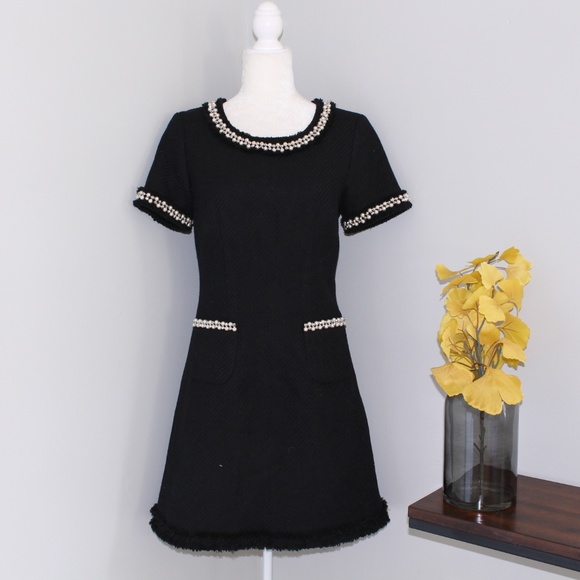 Dresses & Skirts - Black Tweed like Dress with Pearl Detailing